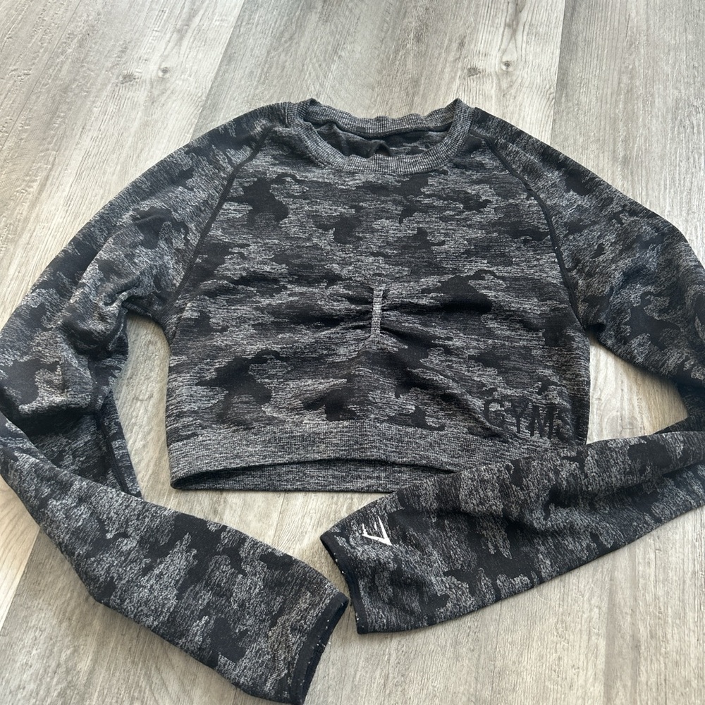 Gymshark Black Camouflage Crop Top